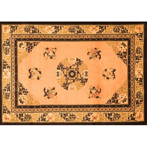 Ahgly Company Indoor Rectangle Oriental Orange Asian Inspired Area Rugs, 8' x 10'