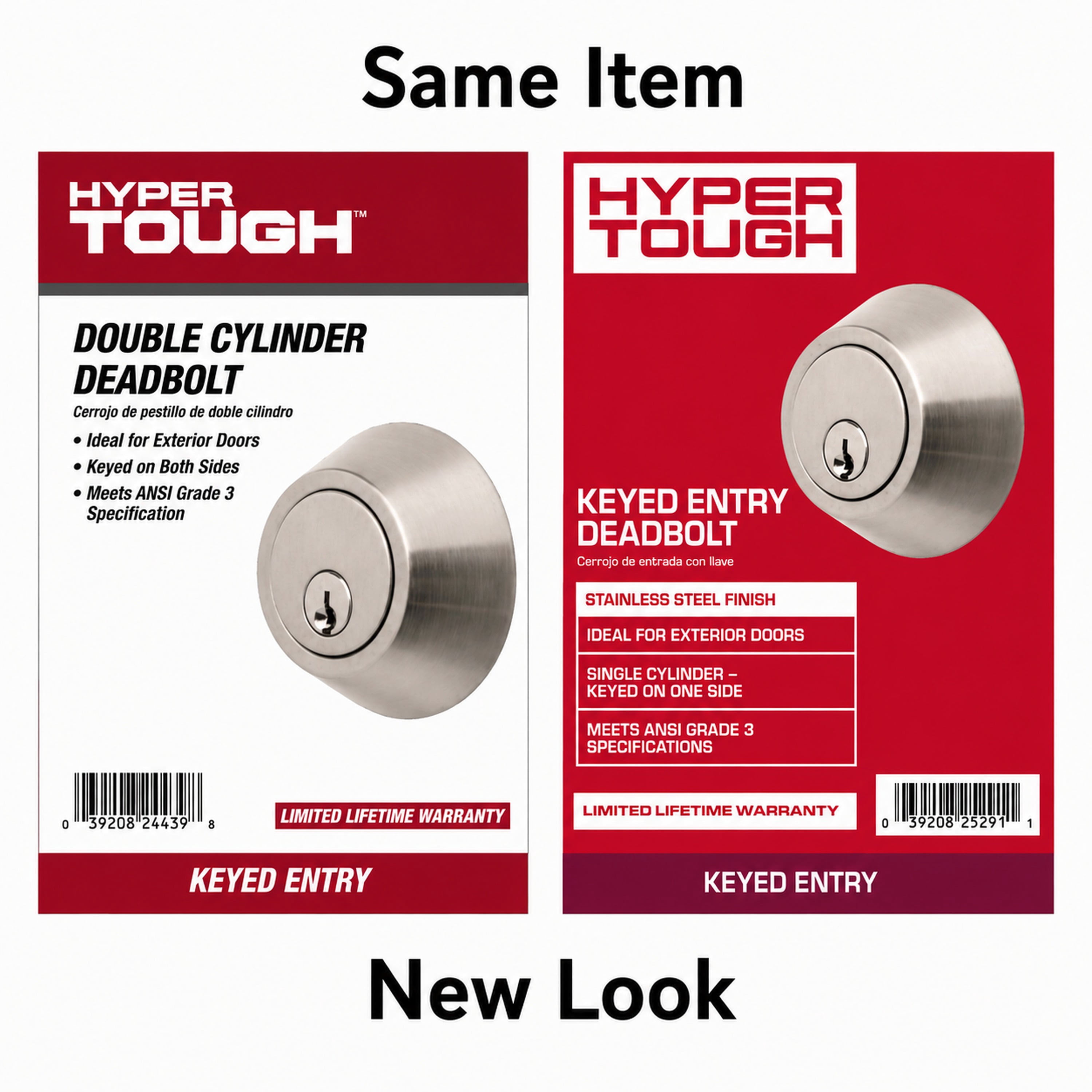 (2 pack) Hyper Tough Keyed Entry Double Cylinder Deadbolt Lock, Stainless Steel Finish