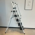 thumbnail image 3 of ladder, folding ladder stool, with anti slip wide pedals, steel ladder, with safety anti slip handle, lightweight 330 pound portable steel ladder stool in White 5 steps, 3 of 8