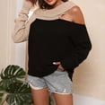 thumbnail image 4 of Womens One Shoulder Long Sleeve Knit Sweater Tops Crewneck Color Block Patchwork Fashion Sweater Pullover for Women, 4 of 7