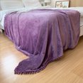 thumbnail image 3 of Flannel Blanket Soft Throw Blanket with Pompom Fringe Lightweight Bed Blanket Fit Couch Sofa(51"x 63")(Grape Purple), 3 of 9