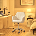 thumbnail image 2 of Yaheetech 2pcs Modern Boucle Height-Adjustable Task Chairs with Armrests, Ivory, 2 of 9