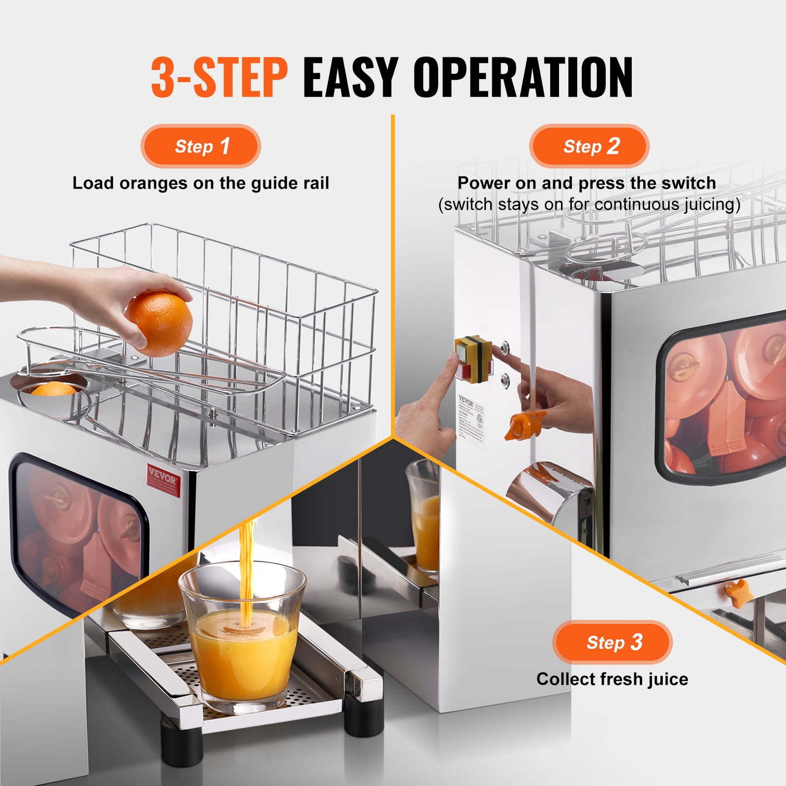 KFFKFF Commercial Orange Juicer Machine 120W Stainless Steel Squeezer Extractor