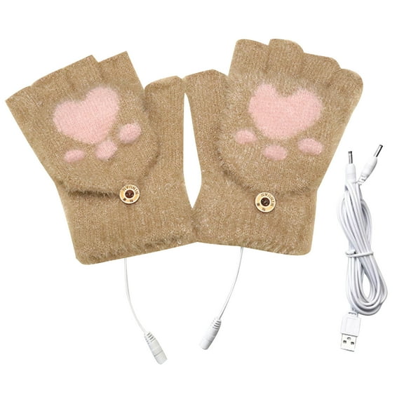 TERGAYEE USB Heated Gloves,Knitting Hands Full & Half Heated Fingerless Heating Warmer with Button Washable Design,Winter Gloves