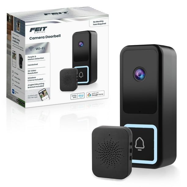 Cámara de timbre eléctrico Feit, WiFi de 2,4 GHz, sin concentrador, audio bidireccional, detección de movimiento, visión nocturna, 1080p HD, almacenamiento en tarjeta micro SD