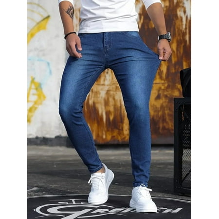 WJQ01 Spring Summer Men‘s Jeans Ripped Stretch cotton Black Blue Slim Pencil Pants Everyday Casual Social Denim Pants Calça Masculina
