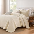thumbnail image 6 of 3 Pcs 100% Cotton Embroidered Bedspread Set, King/Queen Floral Stitching with Decorative Scalloped Edges, Lightweight All Season Comforter, 6 of 11