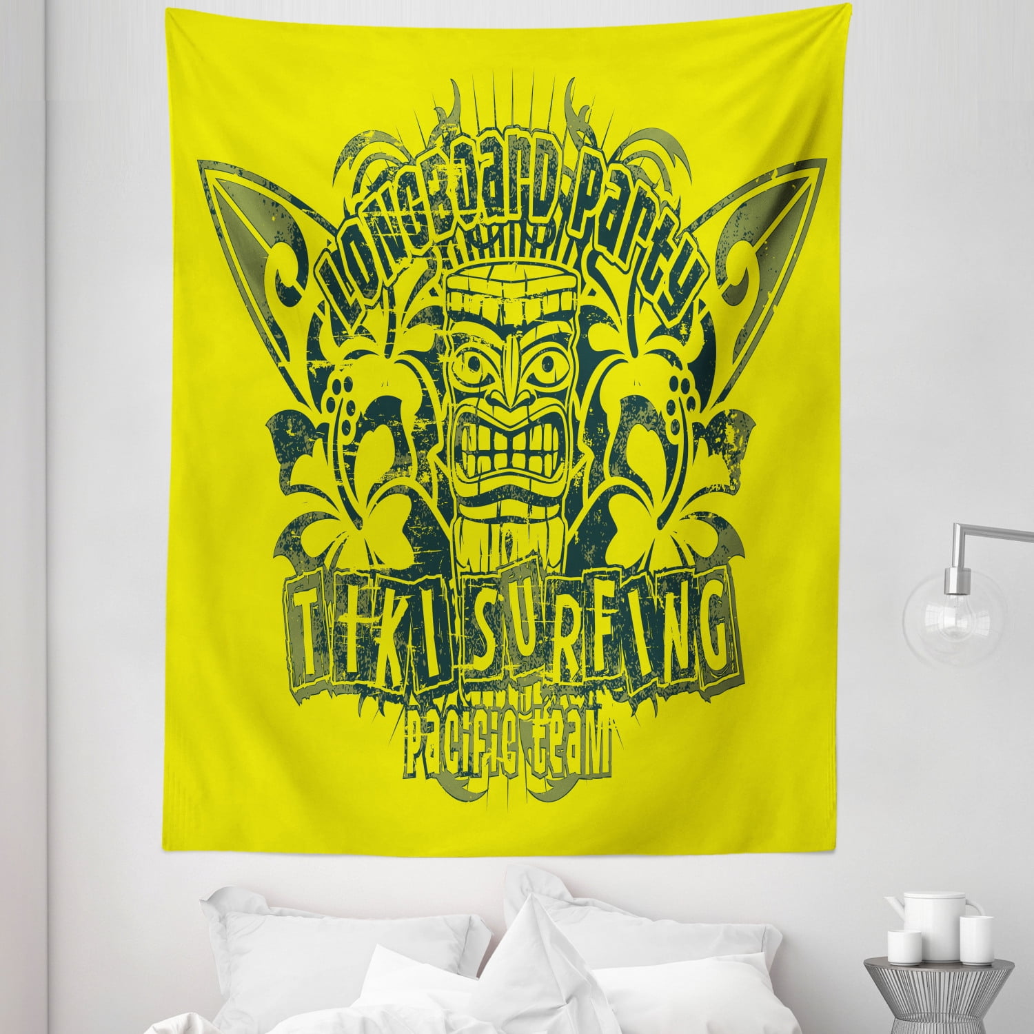 Tiki Bar Tapestry, Tiki Surf Team Longboard Party Grungy Display