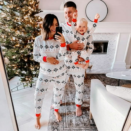 

Christmas Pajamas for Family Matching Family Christmas PJs Sets Snowflake Printed Top Sleepwear
