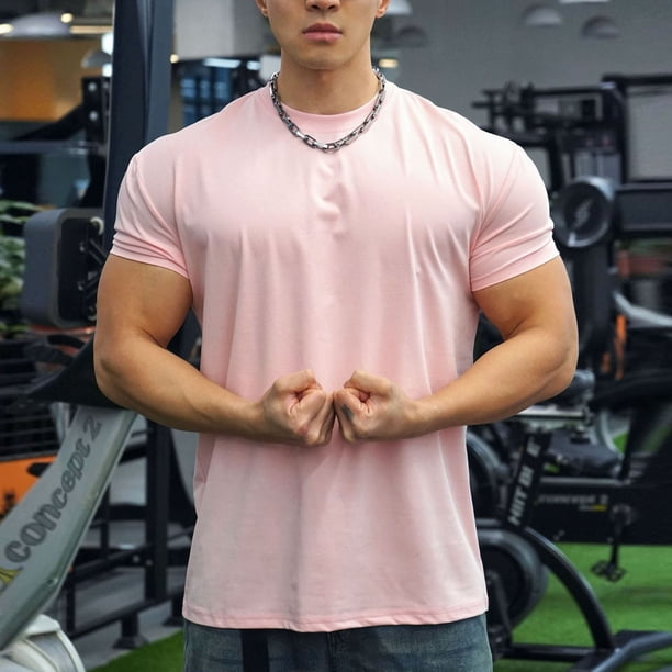 pstuiky camisetas para hombre, Blusas casuales de verano para hombre, de manga corta, color liso, con cuello redondo y para fitness ropa de hombre xxl