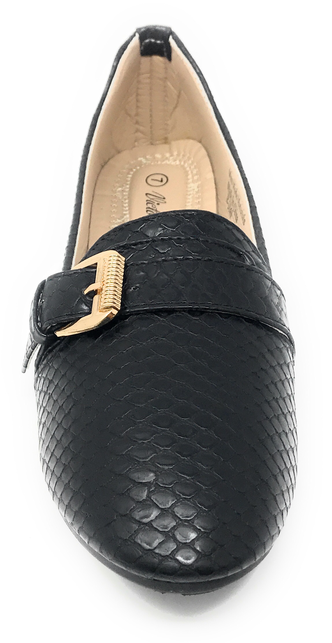 Victoria K Women's Faux Snake Skin With Gold Buckle Ballerina Flats