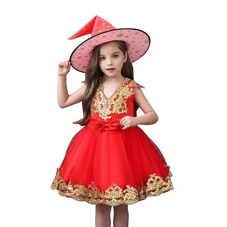 

QYZEU Toddler Dress Summer Girl Dress Size 10-12 Kids Girls Pageant Dress Party Child Gown Princess Dress Hat Set