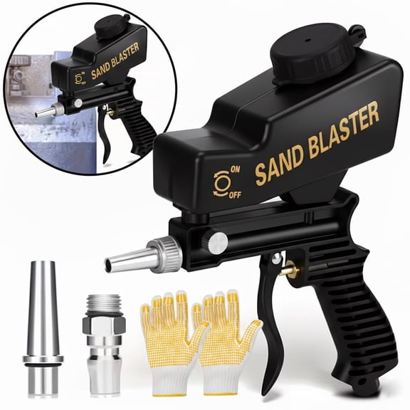 Sand Blaster Gun - Gravity Feed Sandblaster Gun for Metal, Wood Paint/Rust Removal and Glass Etching - Handheld Sand Blaster Gun for Air Compressor, Up to 70-150 PSI Blasting Media, Blac