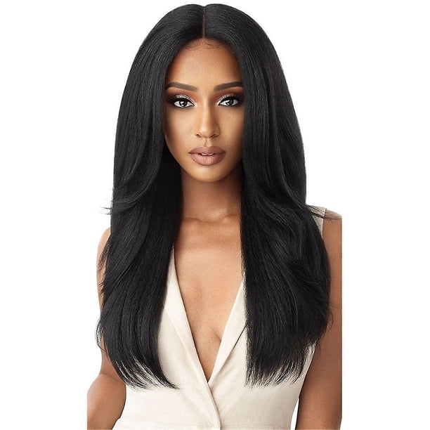 A Pelo Medio Pelo Liso Mujer Negro Europeo Y Americano Color Degradado Peluca Larga Fibra Química Cualquier Cara Peluca