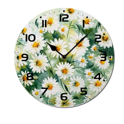 ZXCXRQFa Daisy Wildflowers Flower Wood Wall Clock Silent Non-Ticking Kitchen Desk Clock Battery Operated Analog Decorative Round Clocks 10 in Garden Home Decor