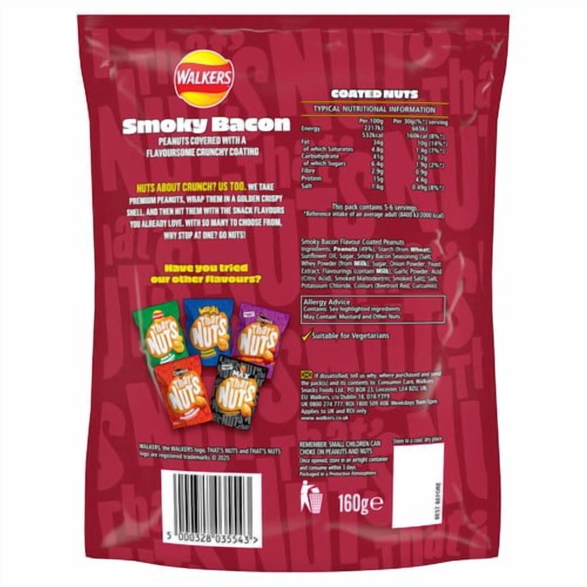 Thats Nuts Walkers Smoky Bacon 160g, British Import (Pack of 3)
