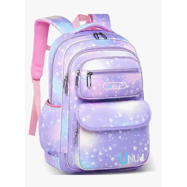 Mochila Escolar Kawaii Para Niñas De Primaria Segundaria Gran Capacidad 30 L Con Apertura 180grados Modelo Morado