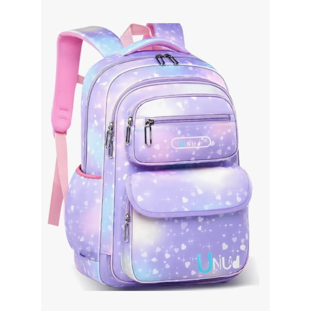 Mochila Escolar Kawaii Para Niñas De Primaria Segundaria Gran Capacidad 30 L Con Apertura 180grados Modelo Morado