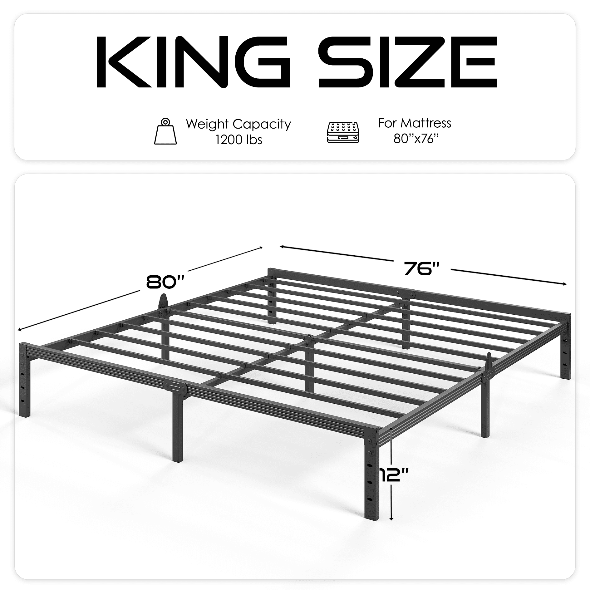 Auroral Zone 12 inch King Metal Platform Bed Frame, Heavy Duty Mattress Foundation, No Box Spring Required