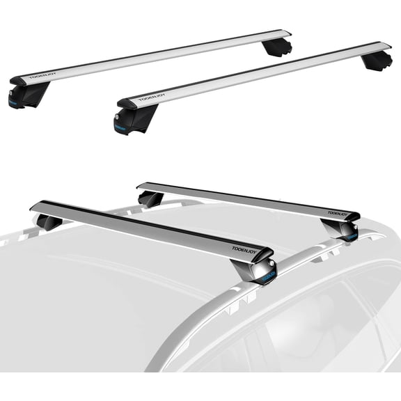 HRT 53" Aluminum Roof Rack Cross Bars for Raised Side Rails, Adjustable Cargo Bars with Keyed Locks, Hold 198 lb, Silver