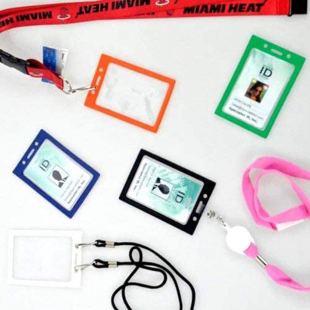 Bulk 100 Pack - Vertical Color-Frame Badge Holder - Clear Vinyl Window Protector with Color Border for Single Credit Card Size Key Cards and Badges by Specialist ID (Orange)