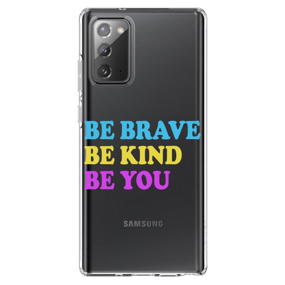 DistinctInk Clear Shockproof Hybrid Case for Samsung Galaxy Note 20 (6.7" Screen) - TPU Bumper Acrylic Back Tempered Glass Screen Protector - Be Brave Be Kind Be You
