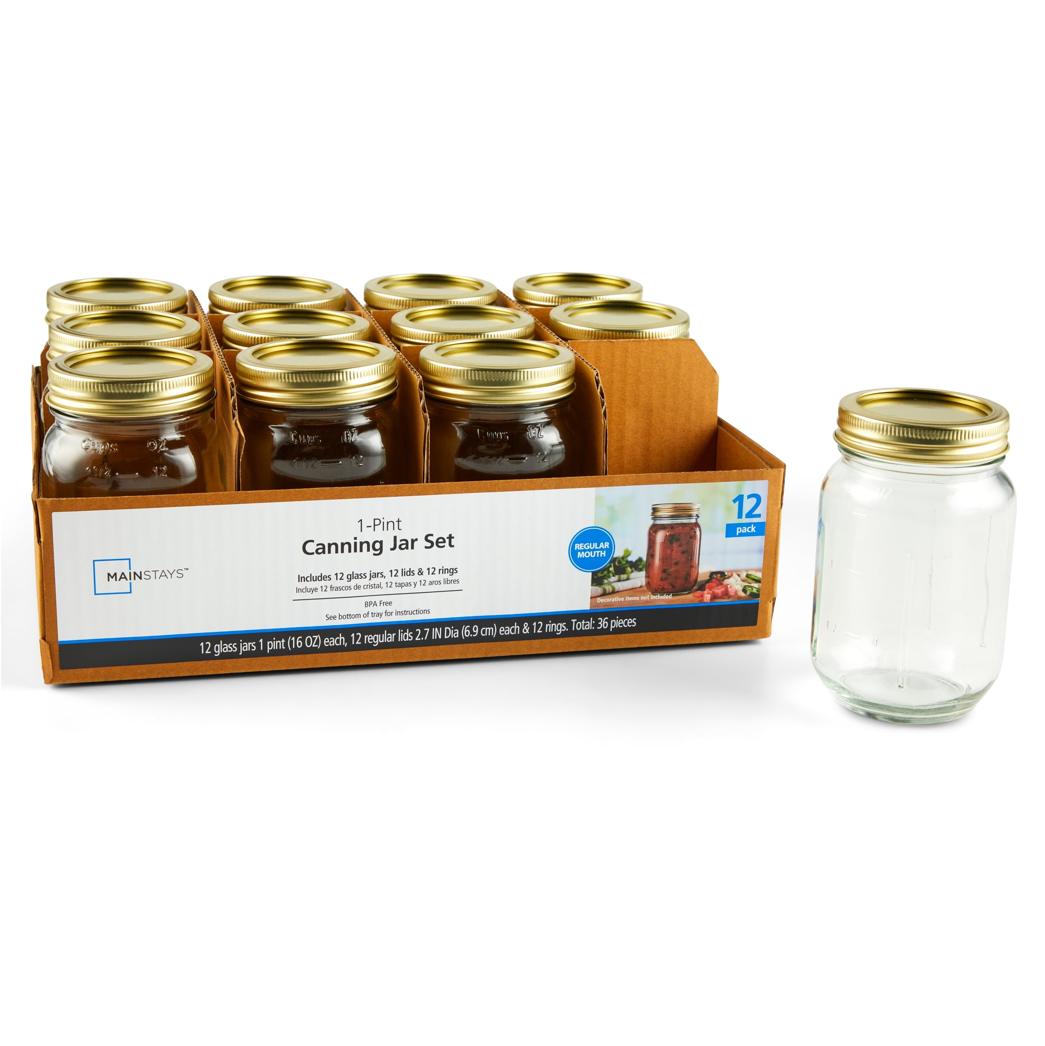 (2 pack) Mainstays 16 oz Airtight Glass Regular Mouth Canning Jars (12 Count)