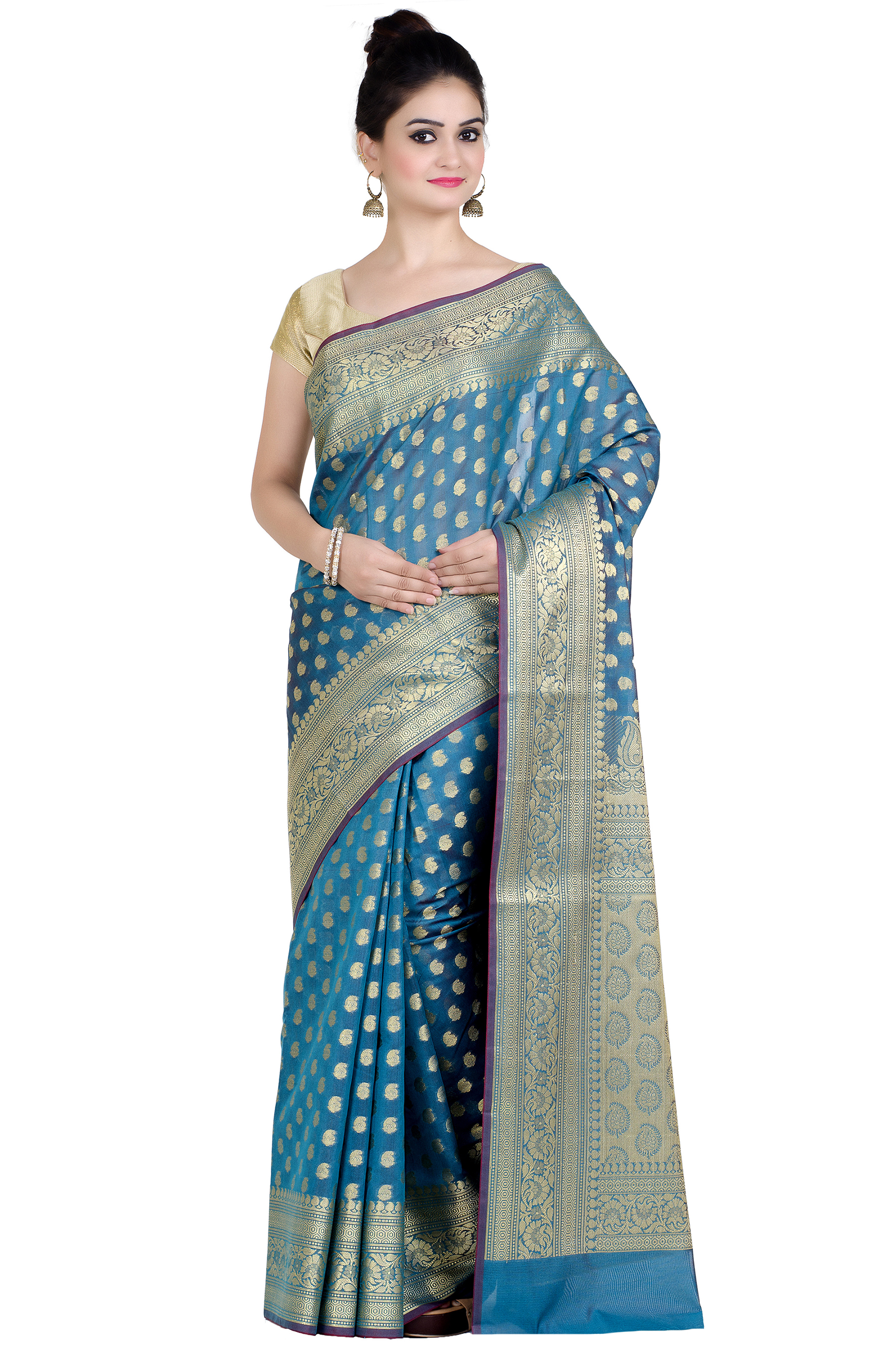 Chandrakala Women's Pink Cotton Silk Blend Zari Work Banarasi Saree,Free Size(8885)