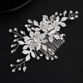thumbnail image 2 of Tocado de dama de honor de la novia con flores de diamantes artificiales (plata), 2 of 5