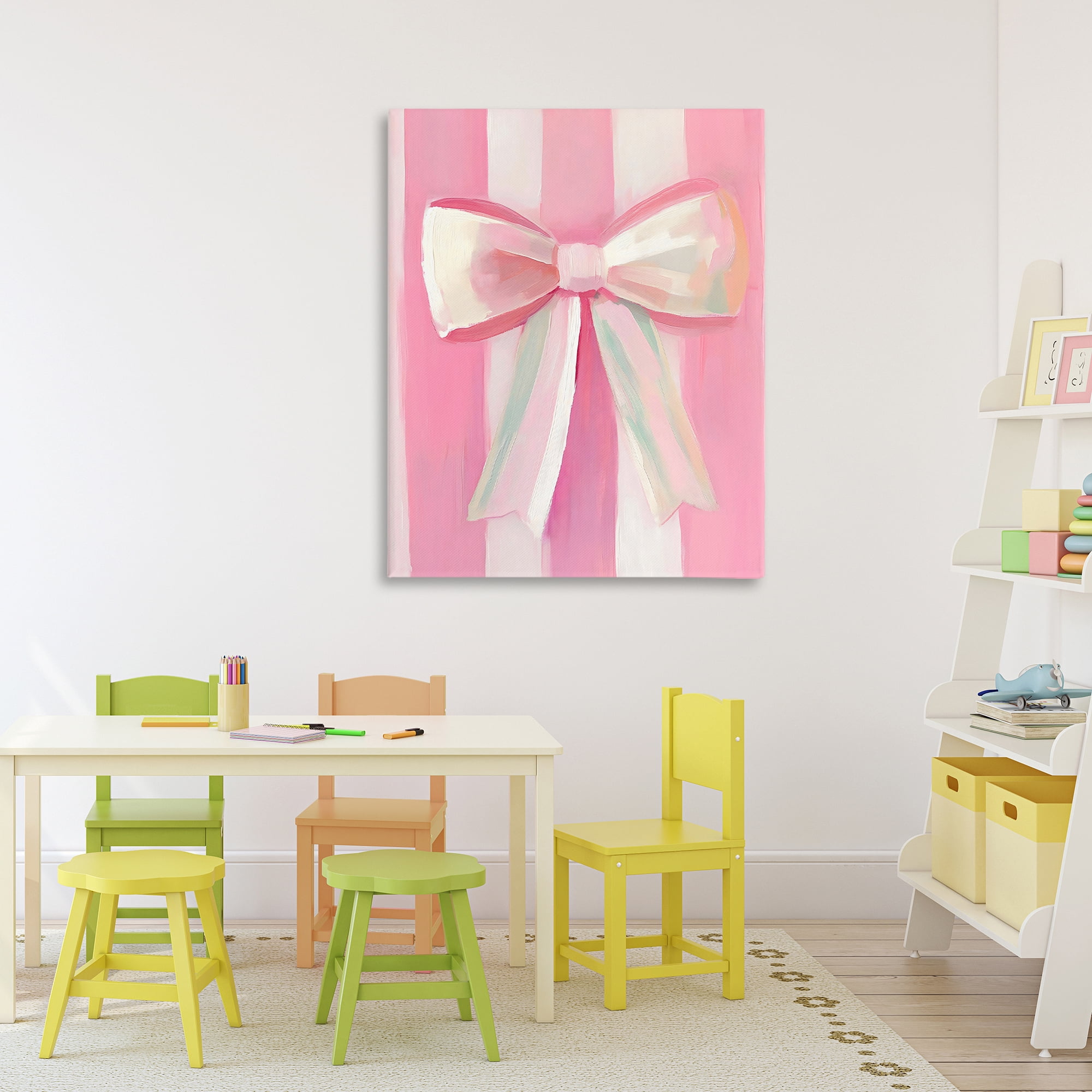 Stupell Industries Preppy Pink Bow on Stripes Canvas Wall Art, design by The Prints Vibe