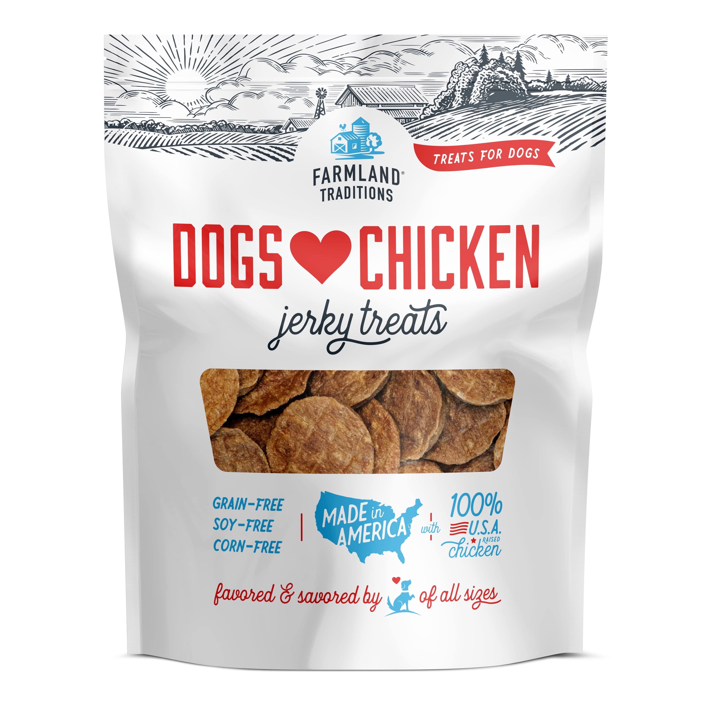 (4 pack) Farmland Traditions Dogs Love Chicken Jerky Dog Treats with Only 3 Ingredients and No Fillers, 1 Pound Bag