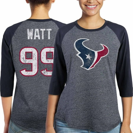 J.J. Watt Houston Texans Majestic Women's Player Name & Number Tri-Blend Three-Quarter Sleeve T-Shirt -