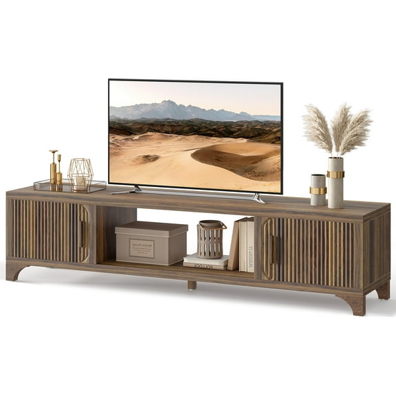 Vebreda 58 Inch Modern TV Stand for 55"/65" TVs, Mid-Century Entertainment Center with Storage, Walnut