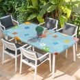 thumbnail image 2 of Spring Easter Table Cloths for 5 Foot Rectangle Tables, Bunny Colorful Eggs Floral Blue Patio Waterproof Elastic Fitted Tablecloths, Washable Rectangular Table Cover for Camping, 2 of 8