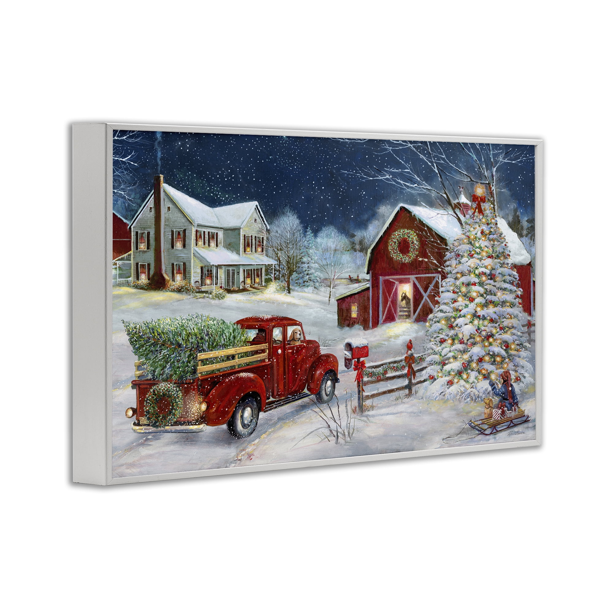 Stupell Industries Snowy Winter Farmhouse Holiday Painting White Framed Art Prints Wall Art, 24 x 16