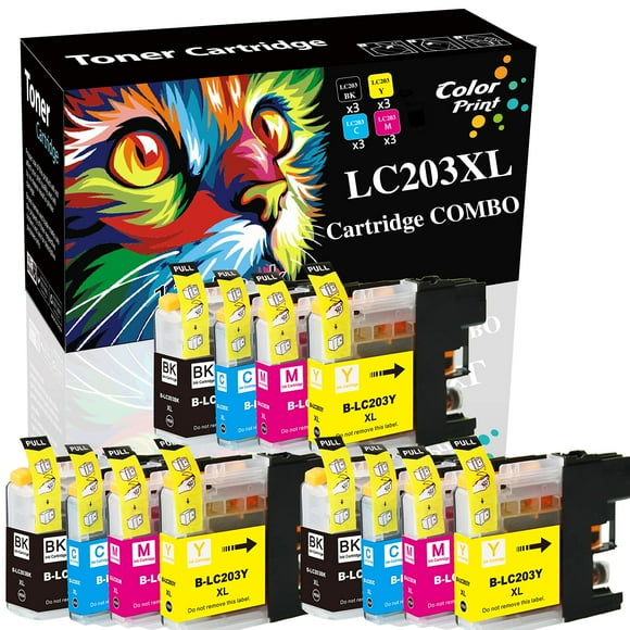 12-Pack ColorPrint Compatible Ink Cartridge Replacement for LC203XL LC-203XL LC203 XL LC201XL use with MFC-J480DW J485DW J880DW J460DW J4620DW J4420DW J5520DW J680DW Printer (3BK+3C+3M+3Y)