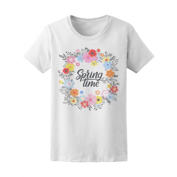 Spring Time Cute Floral Wreath T-Shirt Women -Image by Shutterstock, Female Large