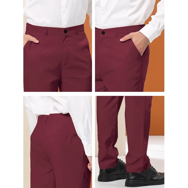 Moda Nova Big & Tall Men's Dress Trousers Flat Front Skinny Business Pants Burgundy 34