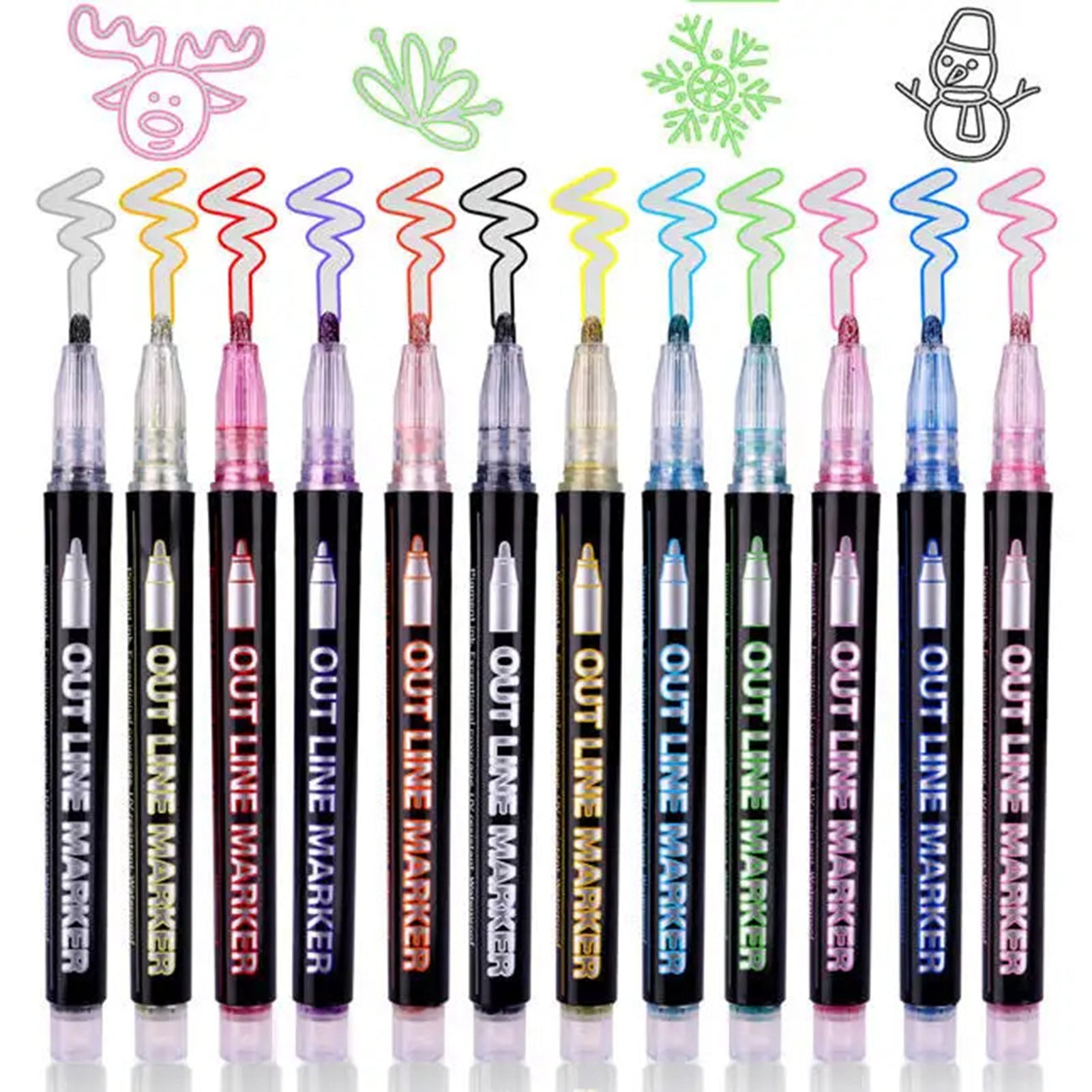 Sylvtty Dual-Tip Metallic Outline Pens Fluorescent Marker with Colorful Borders Smooth Tip Highlighters for Cards Crafts & Notes