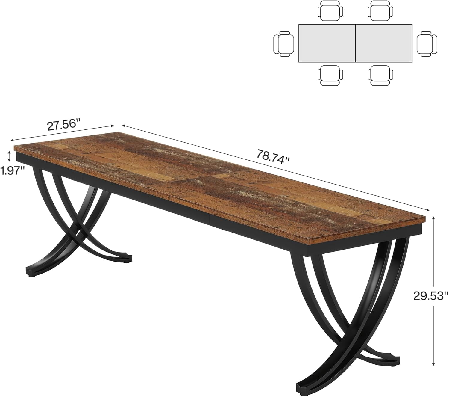 Tribesigns Dining Table for 6-8 People, 78 inch Large Wood Farmhouse Dinner Table with Heavy Duty Metal Legs and Wooden Top (Only Table)
