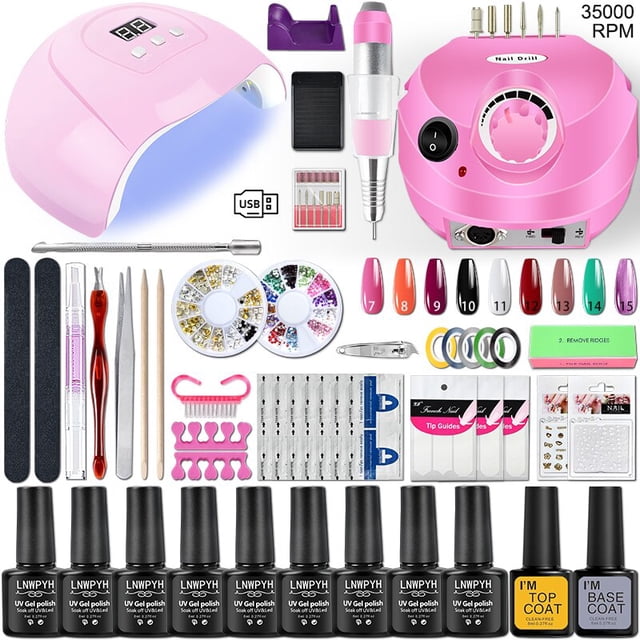 Kit de uñas acrílicas con lámpara UV, juego de esmaltes de uñas de Gel, herramientas de arte de manicura, juego de herramientas de manicura de Base superior, taladro de uñas