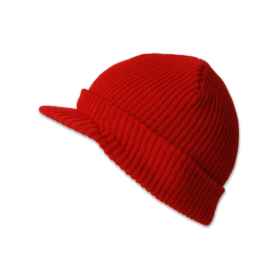 MM Collections GI Cuff Ribbed Beanie Visor, Red