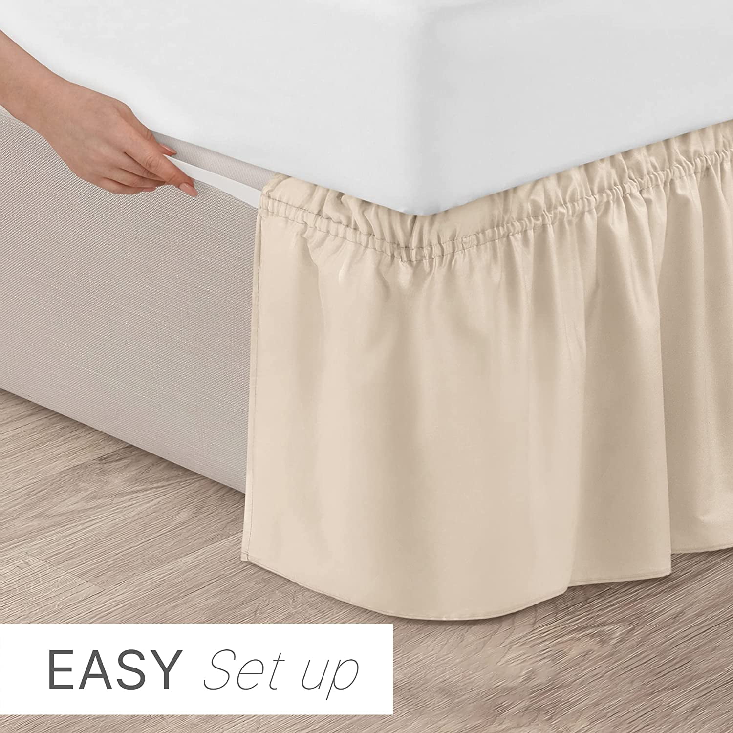 CGK Linens Wrap Around Dust Ruffle Bed Skirt - For Twin Size Bed With 12 Inch Drop, Easy Fit Elastic Strap - Pleated Bedskirt, Cream