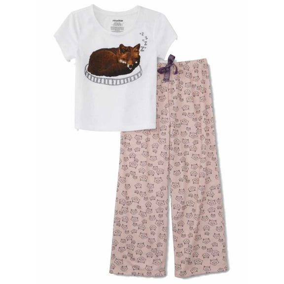 Girls White & Pink Sleepy Fox Pajamas Lightweight Sleep Set X-Small (4-5)