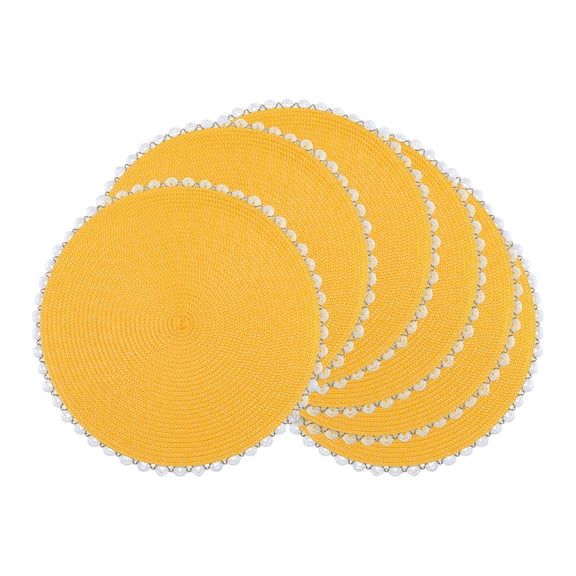 Farmhouse Round Placemats Set of 6 Woven Placemats for Dining Table Decor Indoor Outdoor Washable Table Mat Wipe Clean Yellow 15.7x15.7inch