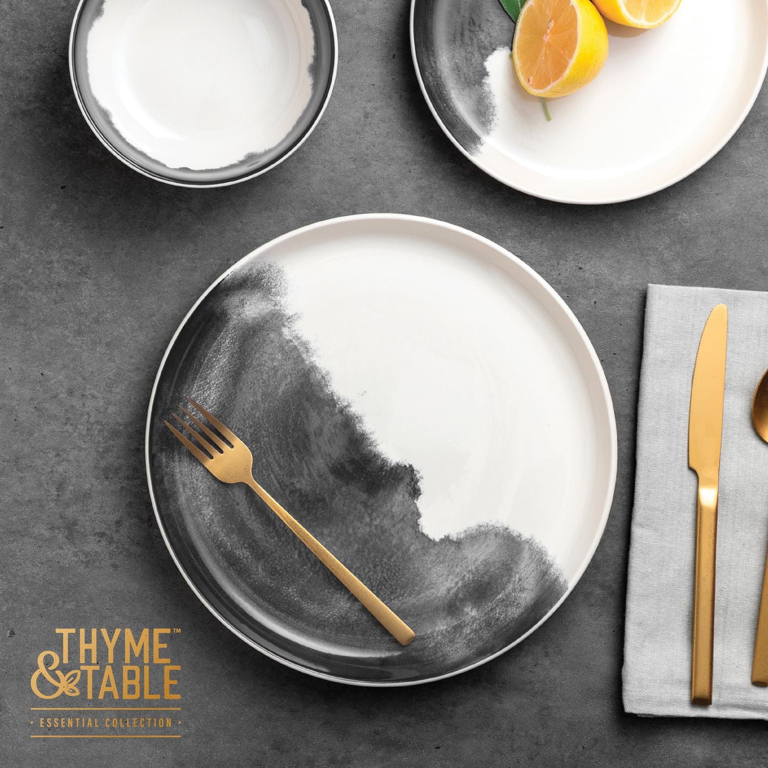 Thyme & Table Grey Drip Stoneware Round Dinner Plate