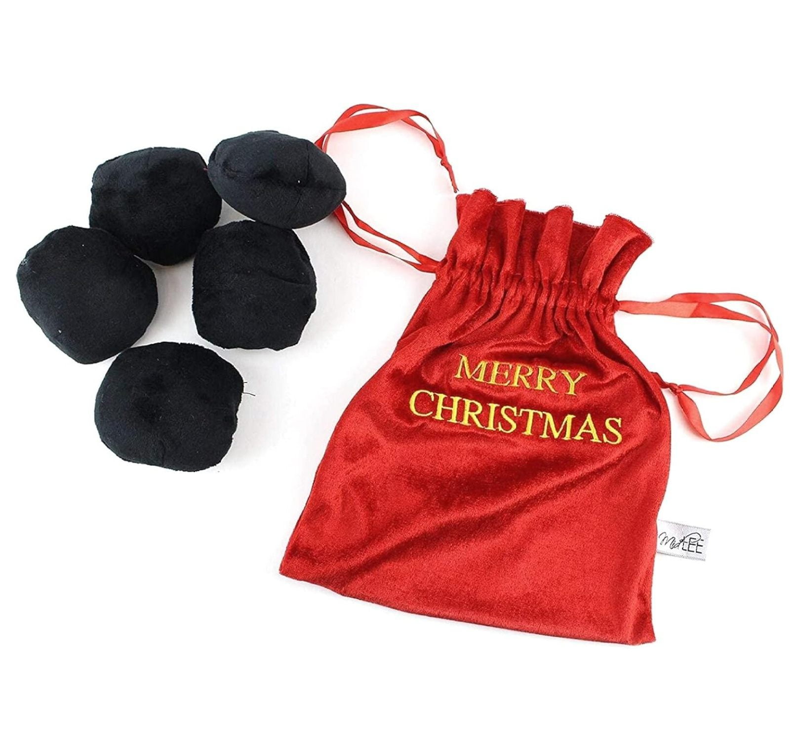 Bag of Coal Plush Christmas Dog Toy - 3"- Squeaky Interactive Pet Present