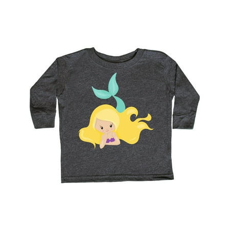

Inktastic Cute Little Mermaid With Long Blonde Hair Gift Toddler Toddler Girl Long Sleeve T-Shirt