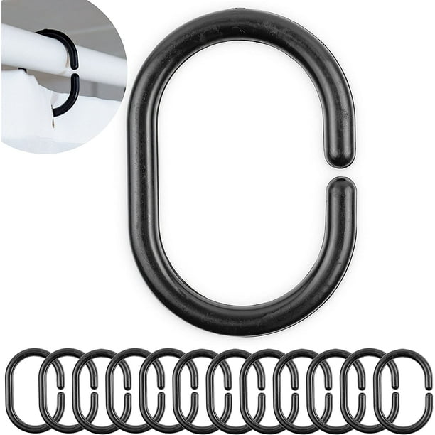 Black Shower Curtain Rings, Set of 12, Diameter 4.6 x 2.9 cm, for Shower  Curtain Rods, Heavy Duty Plastic Shower Curtain Rings, Black Shower Curtain  Hooks, Black C-Hooks 