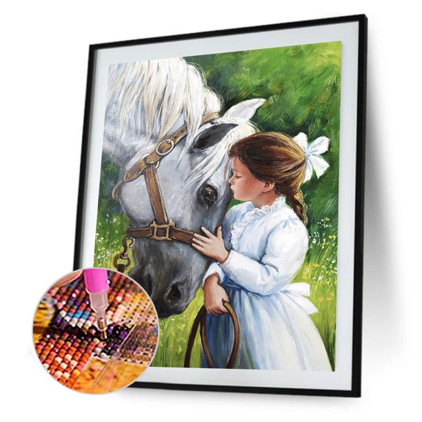 Cuadros Decorativos Kit de dibujo de diamantes de imitación de mosaico de caballo de niña de pintura de diamante de taladro redondo completo DIY 5D Tmvgtek embutido en tela
